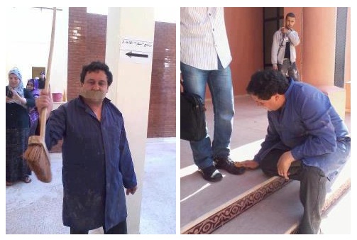 موظف جامعي يحتج بتنظيف حذاء طالب