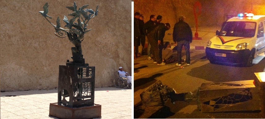 سكير غير عاد يتفاعل بطريقته الخاصة مع تمثال برونزي في عاصمة دكالة