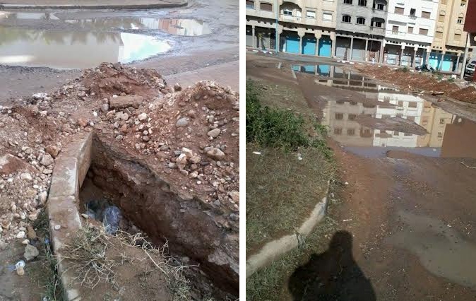 أزقة حي الوفاق بآزمور تتحول لمستنقعات و حفر بعمق نصف متر