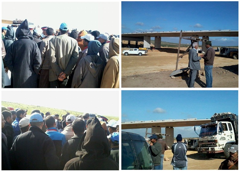 سكان اولاد غانم و سيدي امحمد اخديم ينظمون وقفة احتجاجية للمطالبة بفتح ممر على الطريق السيار الجديدة-آسفي