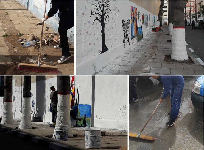 بالصور.. جمعويون ينظفون محيط السوق المركزي بالجديدة ويرسمون جداريات على الحائط