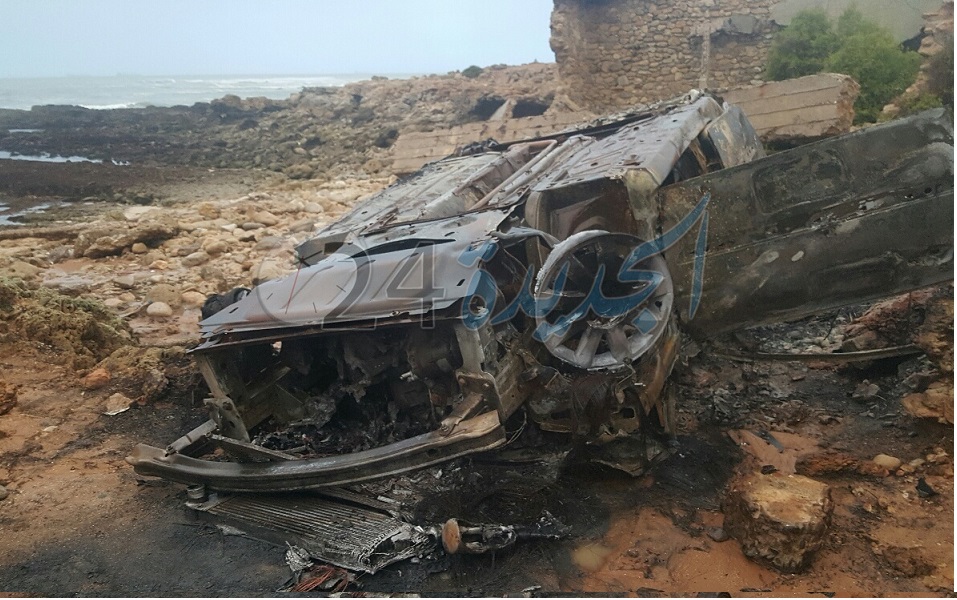 شاهد بالصور... انفجار سيارة في حادثة سير مفجعة قرب الجرف الاصفر