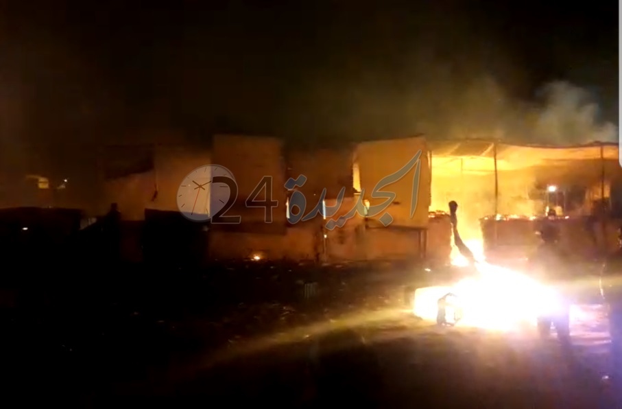 بالصور.. حريق مهول وانفجار 5 قنينات غاز في سوق ''أولاد افرج'' بإقليم الجديدة