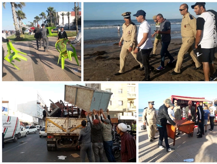 السلطات المحلية تشن حملة واسعة لتحرير الملك العام بشاطىء الجديدة ووسط المدينة