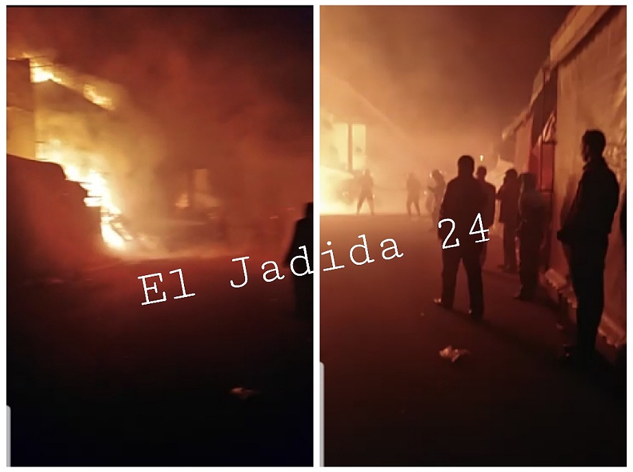 عاجل.. اندلاع حريق مهول في محلات بيع المتلاشيات بسوق لالة زهرة بالجديدة