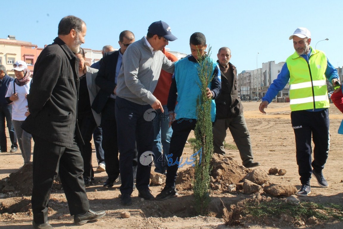 شاهد بالصور.. هكذا انطلقت عملية تشجير وتهيئة ساحة مدرسة عبد المومن الموحدي بحي السعادة