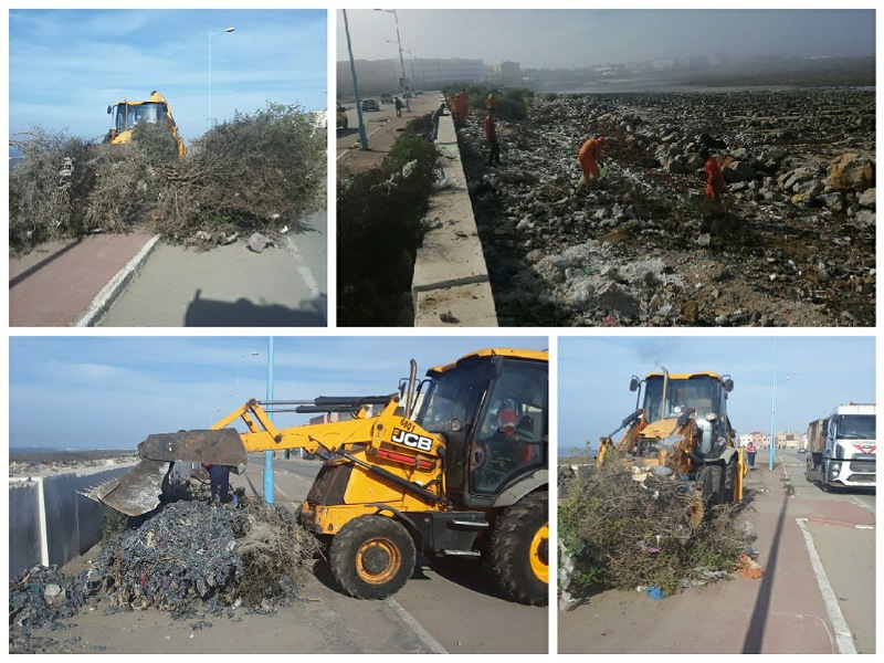 بالصور..  سلطات الجديدة تقود حملة واسعة لتنظيف الشاطىء الصخري لشارع النصر من النفايات والازبال