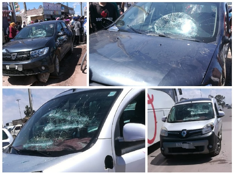 جانح من ذوي السوابق يهشم  سيارتين بآلة حادة ويتسبب في حادثة سير قرب الحي الصناعي بالجديدة