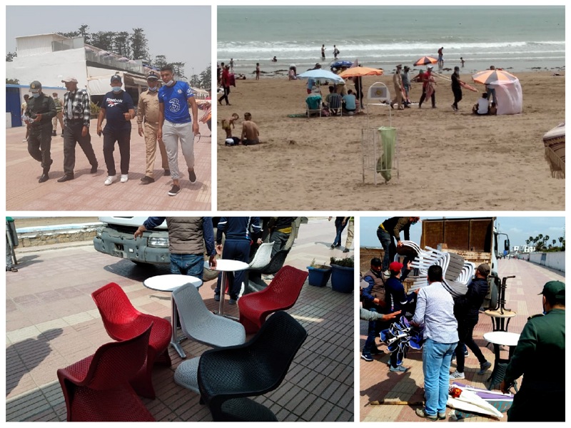 بالصور .. السلطات المحلية تحرر شاطىء الجديدة من الكراسي والمظلات الشمسية