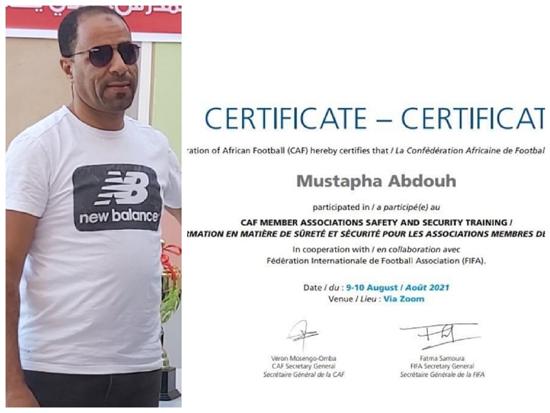 المصطفى عبدو مدير ملعب أحمد شكري بالزمامرة يحصل على ديبلوم الاتحاد الدولي في التنظيم الرياضي