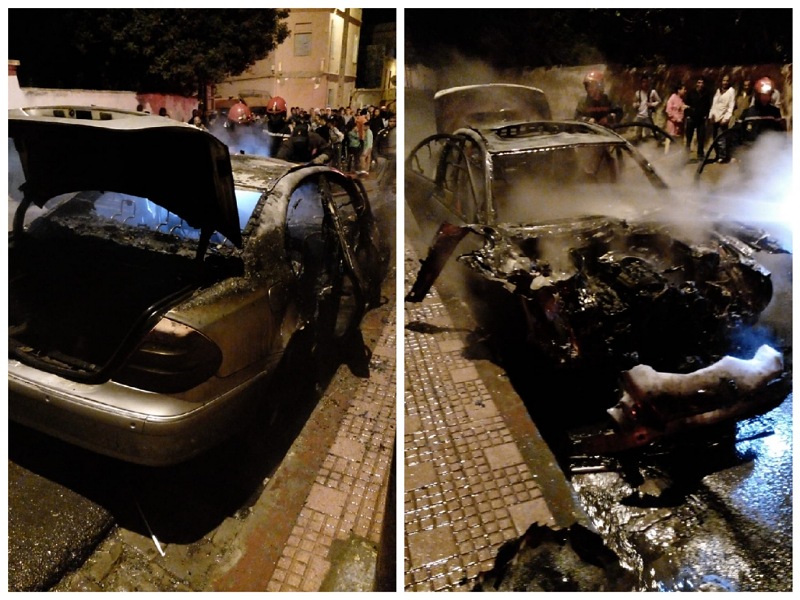 بالصور.. النيران تلتهم سيارة محامي قرب شارع باستور بمدينة الجديدة