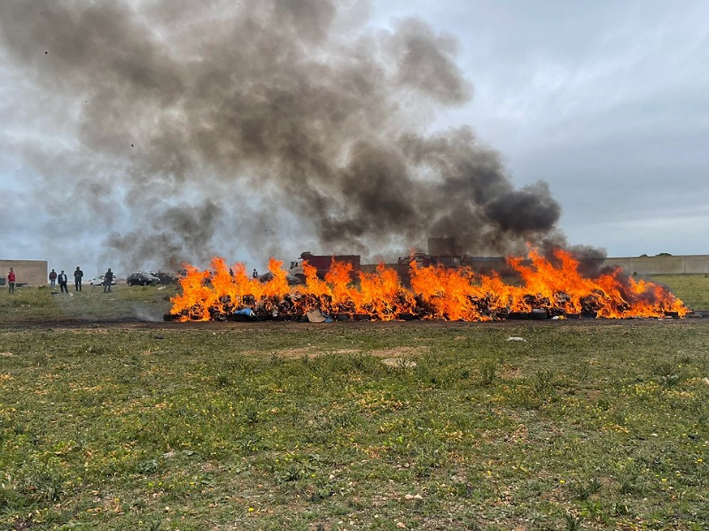 بالصور.. السلطات تتلف أطنان من الممنوعات التي تم حجزها بإقليمي الجديدة وسيدي بنور