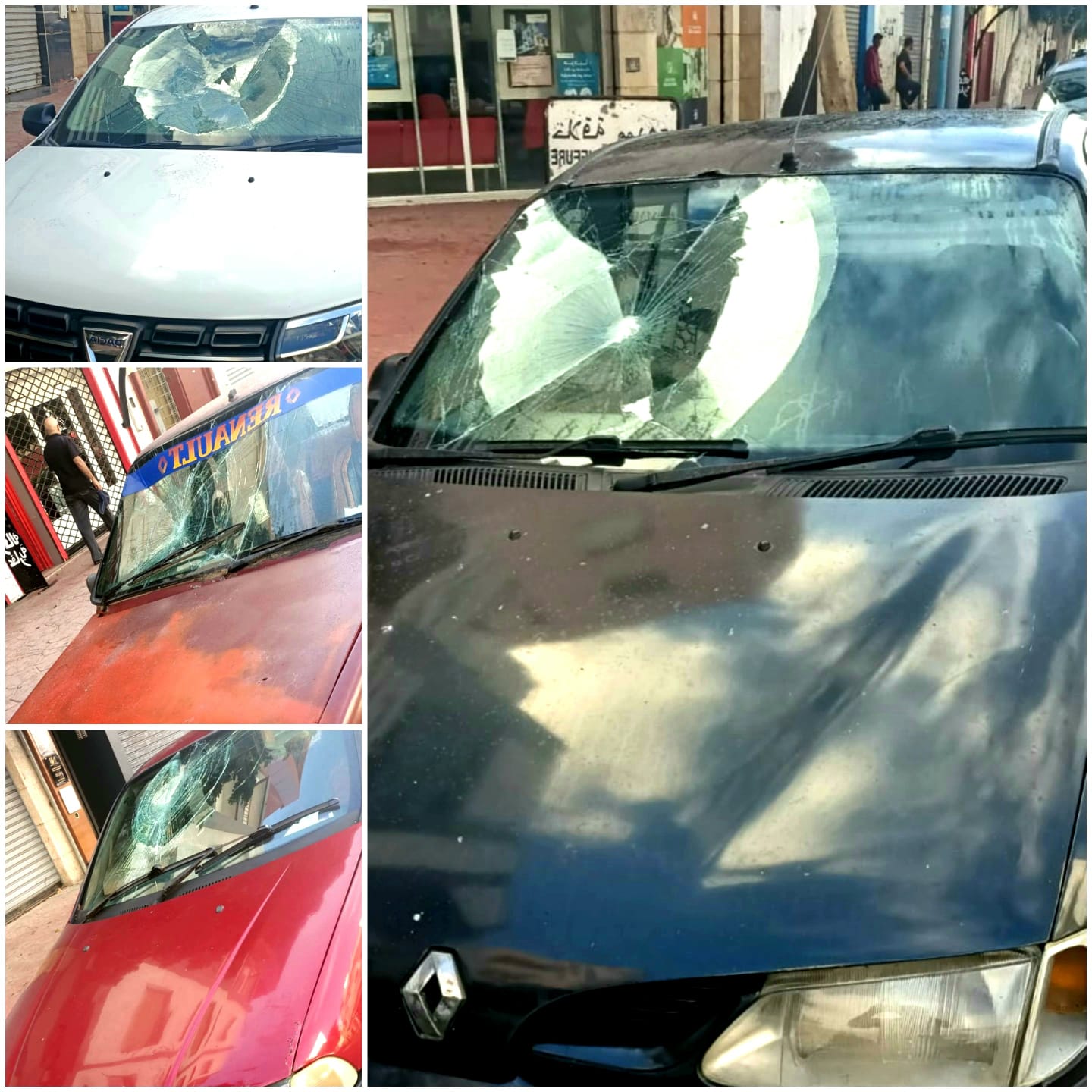 شاب '' هائج'' يكسر مجموعة من السيارات بشارع الحسن الثاني بوسط الجديدة