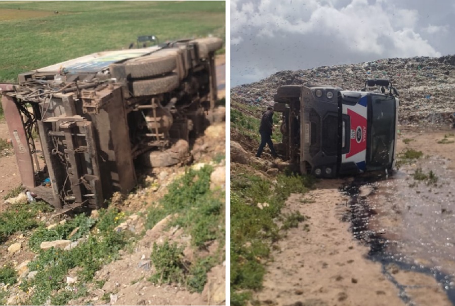 انقلاب شاحنة تابعة لشركة النظافة بالجديدة قرب مطرح النفايات بجماعة مولاي عبد الله