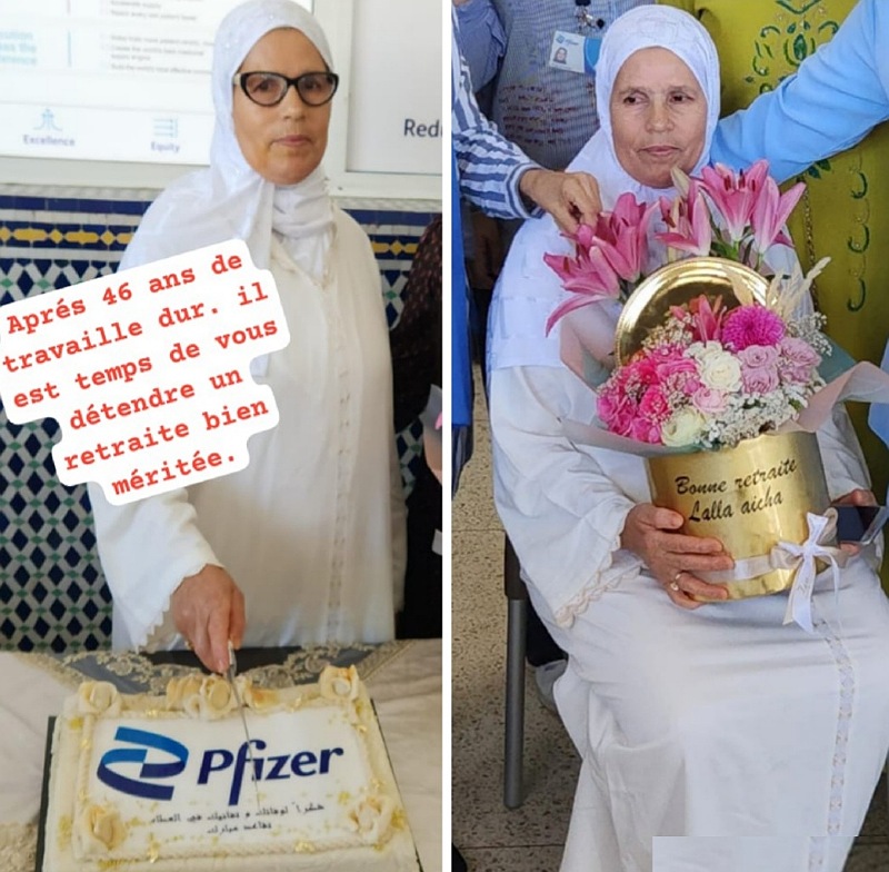 بعد مسار مهني دام 46 سنة.. مستخدمو مختبرات فايزر يحتفون بالحاجة عائشة سيدار بعد احالتها على التقاعد