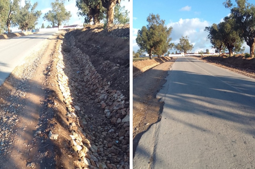 إحداث مصرف مائي سطحي على جنبات الطريق بين أولاد حمدان و الجديدة يهدد السلامة الطرقية.